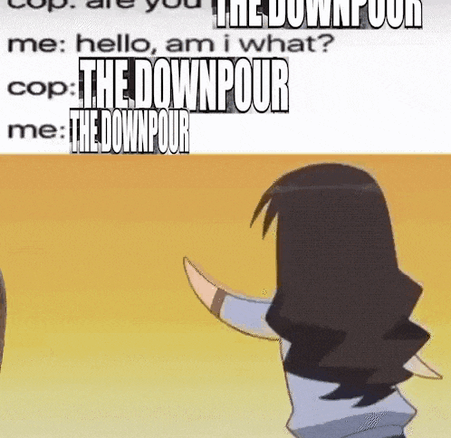 a cartoon of a girl dancing with the words `` the downpour '' written on the bottom .