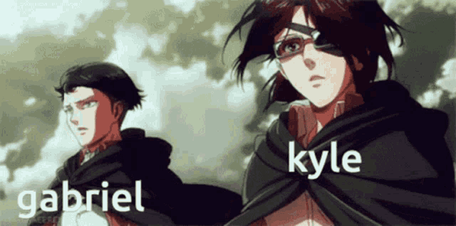 gabriel and kyle are standing next to each other in an anime