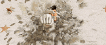 a man is breaking through a brick wall with a fist