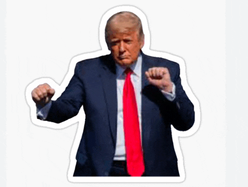 a sticker of donald trump wearing a suit and tie