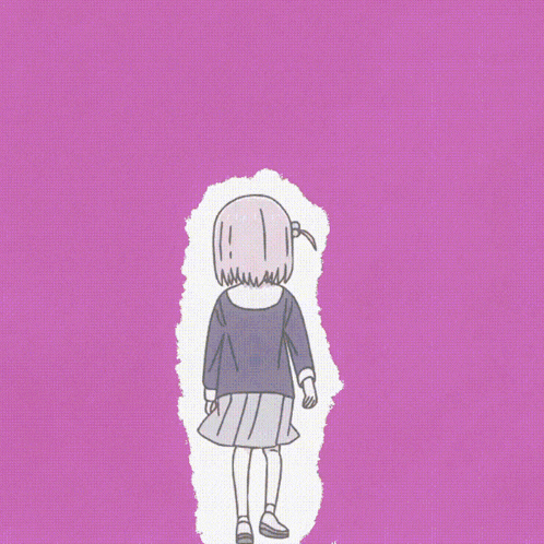 a drawing of a girl with long white hair walking