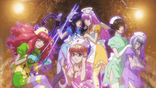 a group of anime nurses are posing for a picture together