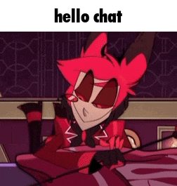 a cartoon character is sitting on a bed with the words `` hello chat '' on the bottom .
