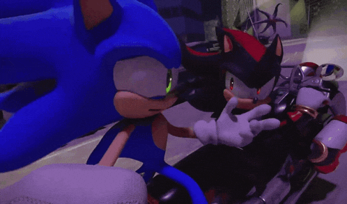 sonic the hedgehog giving a peace sign to shadow the hedgehog