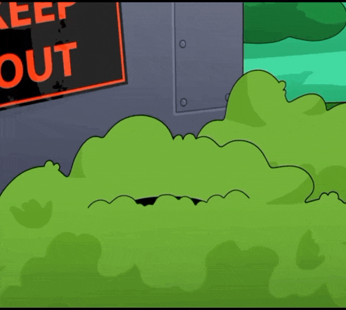a cartoon scene with a keep out sign