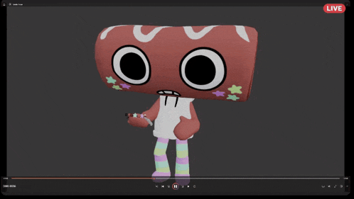 a cartoon character is being displayed on a screen with a live button
