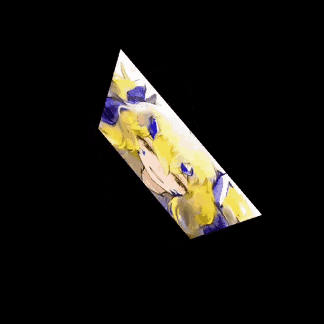 a drawing of a girl with yellow hair and blue horns on a black background
