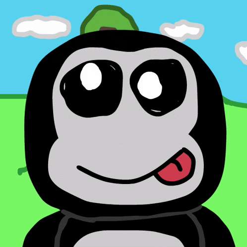 a cartoon drawing of a monkey with its tongue hanging out