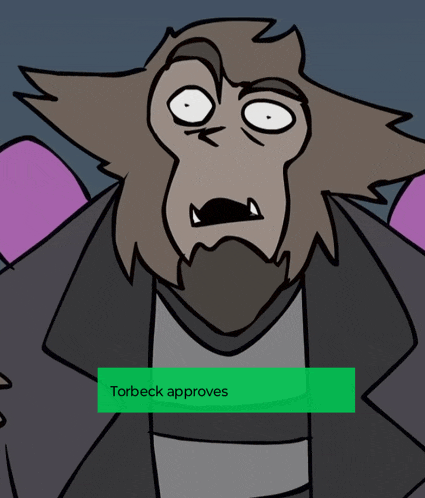 a cartoon of a man with a beard says torbeck approves in a green box