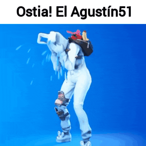 a person in a snow suit is dancing in front of a blue background with the words ostia el agustin51