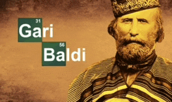 a man with a beard wearing a crown and a periodic table of elements with the name gari baldi on it