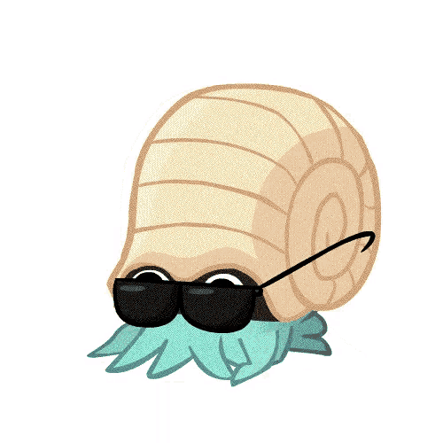 a cartoon drawing of a snail wearing sunglasses and a blue beard