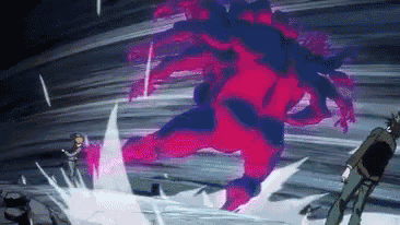 a man is standing in front of a purple monster in a video game .