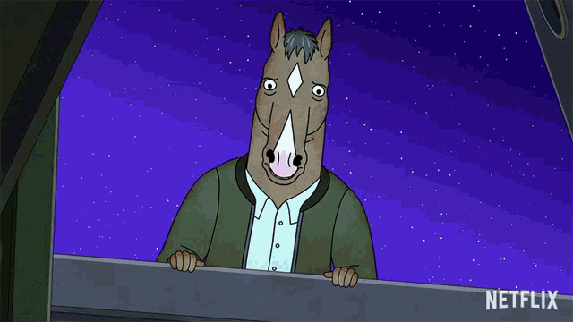 a cartoon of a man with a horse 's head and the word netflix on the bottom