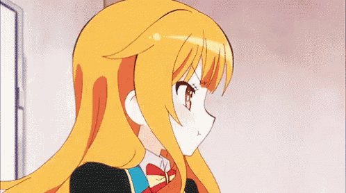 a girl with long orange hair is wearing a school uniform