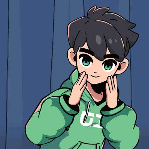 a cartoon of a boy wearing a green sweatshirt with the letter g on it