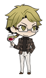 a cartoon character holding a glass of wine