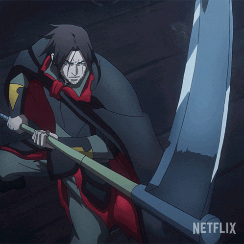 a cartoon character holding a large scythe with netflix written in the corner
