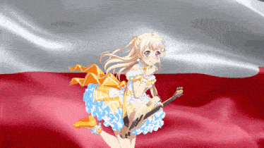 a girl in a white dress is holding a guitar