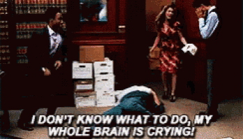 a man is laying on the floor with the words " i don t know what to do my whole brain is crying " above him