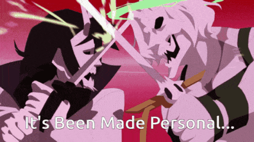 a cartoon of two skeletons fighting with the words it 's been made personal