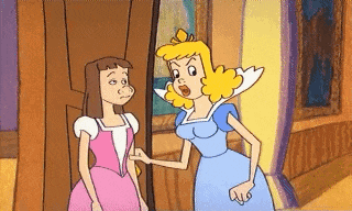 a cartoon of a princess talking to another princess