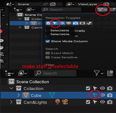 a screen shot of a program that says make stuff unselectable at the top