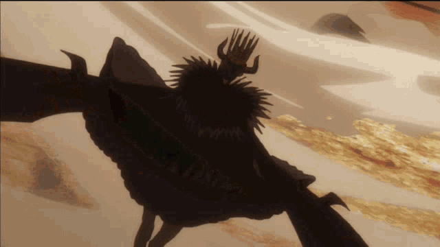 a silhouette of a monster with horns and a crown on its head