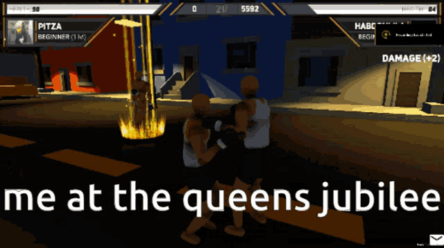 a screenshot of a video game with the words " me at the queens jubilee " at the bottom