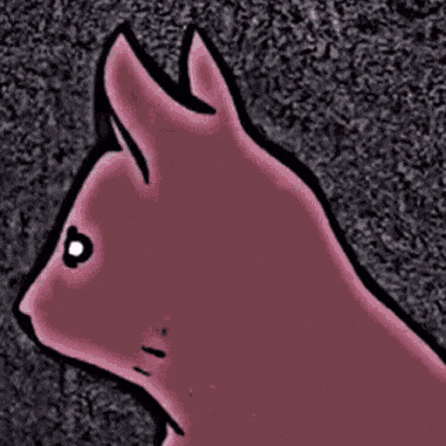 a pink cat with white eyes and a black outline
