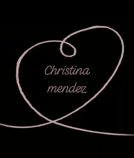 a black background with a pink swirl that says christina mendoz