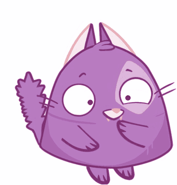 a purple cartoon cat with a surprised look on his face