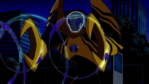 a cartoon character is surrounded by purple lines