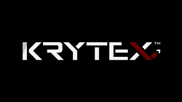 a black background with a white and red logo for krytex