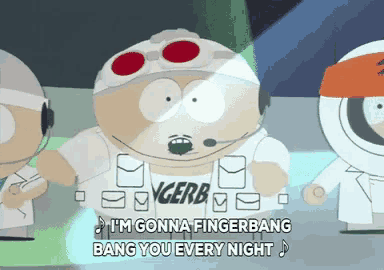a cartoon character singing a song called i 'm gonna fingerbang bang you every night