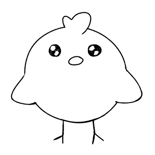 a black and white drawing of a chicken with a heart on its head
