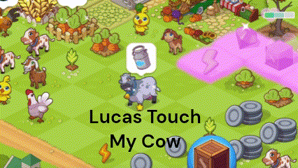 a lucas touch my cow game with a sheep and a milk can