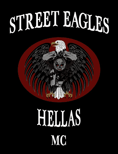 a poster for street eagles hellas mc with a bald eagle
