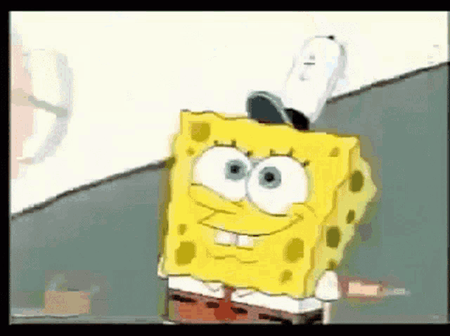 a cartoon of spongebob squarepants wearing a hat and smiling