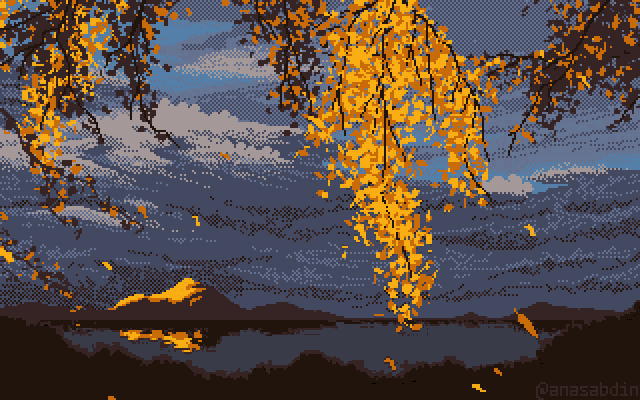 a pixel art of a tree with yellow leaves