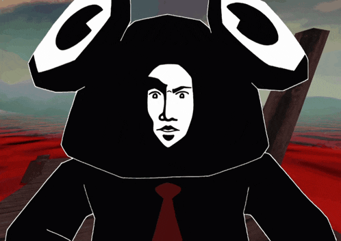 a black and white drawing of a rabbit with a face on it