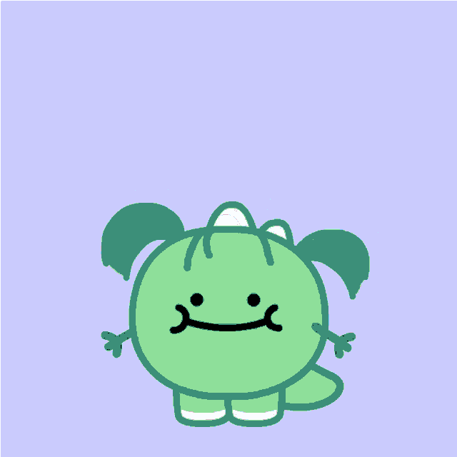 a cartoon drawing of a green monster with a sad face