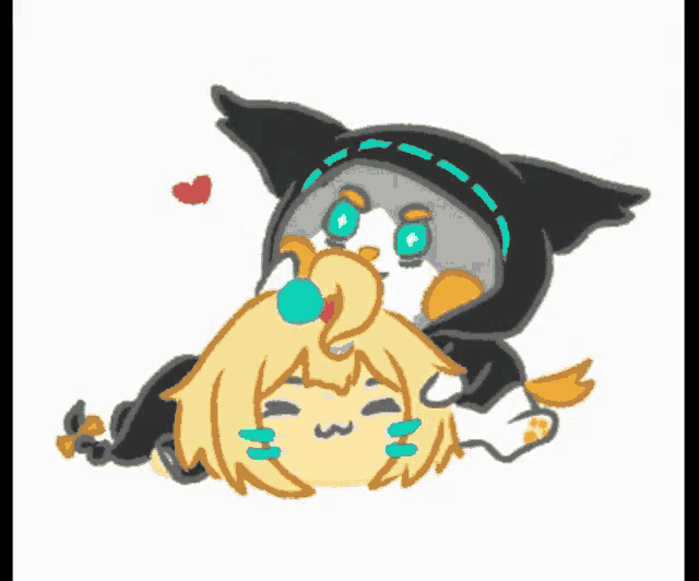 a drawing of a cat and a girl with a heart