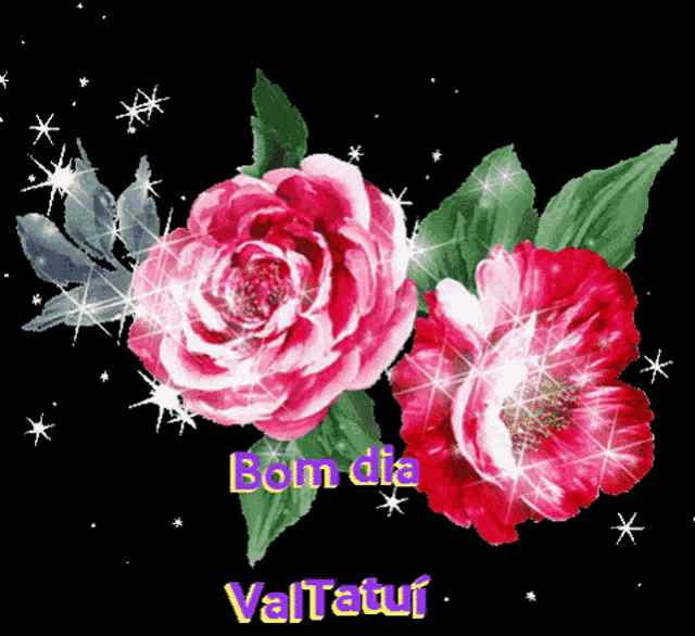 a bunch of pink and red flowers with the words bom dia valtatui