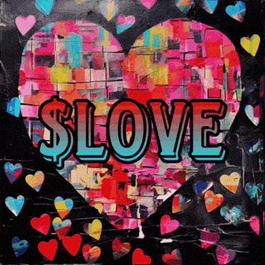 a painting of a colorful heart with the word love on it