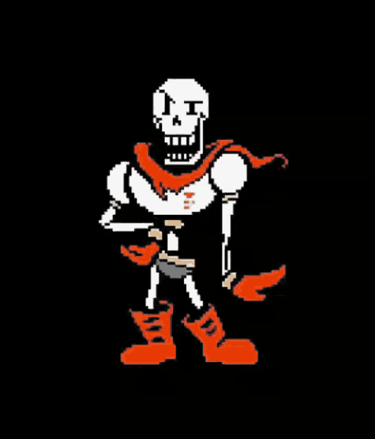 a pixel art of papyrus from undertale kneeling down