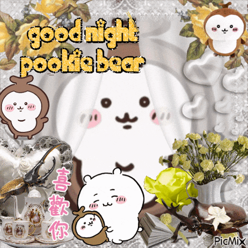 a picture of a pookie bear says good night
