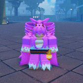 a purple cartoon character is standing on a brick floor