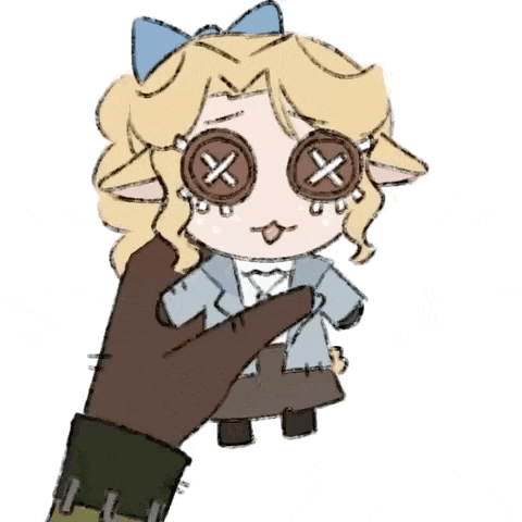 a drawing of a person holding a stuffed animal with crossed eyes