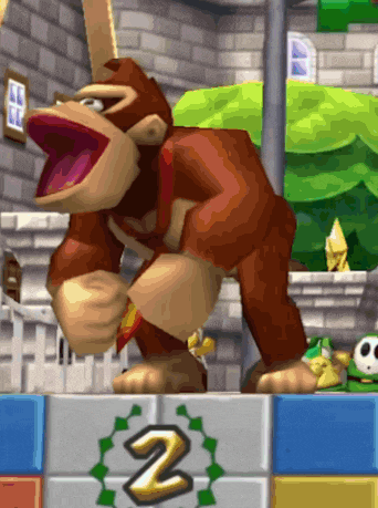 a cartoon gorilla is standing on a block with the number 2 on it